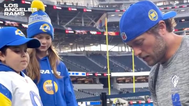 Stafford meets with a fan battling cancer ahead of Rams vs. Eagles. Stafford meets with a fan battling cancer ahead of Rams vs. Eagles.