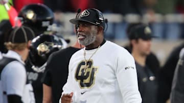 Nov 9, 2024; Lubbock, Texas, USA; Colorado Buffalos head coach Deion Sanders on the sidelines in the second half during the game against the Texas Tech Red Raiders at Jones AT&T Stadium and Cody Campbell Field.