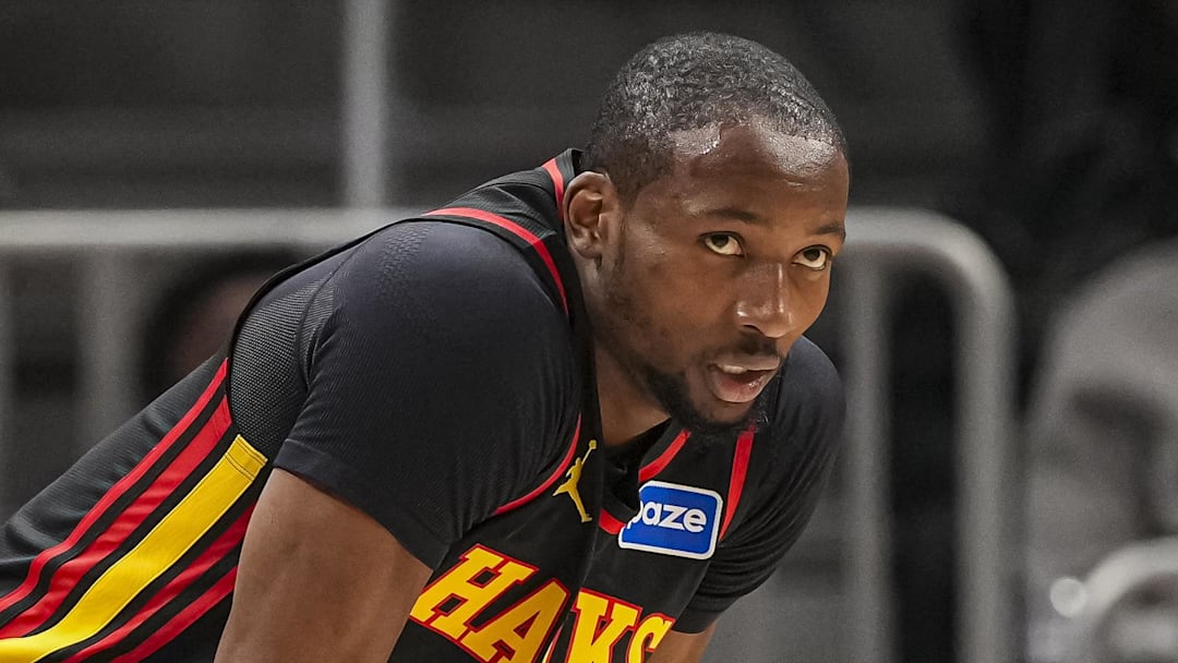Hawks forward Jonathan Kuminga (0) on the court against the Washington Wizards during the first half at State Farm Arena.