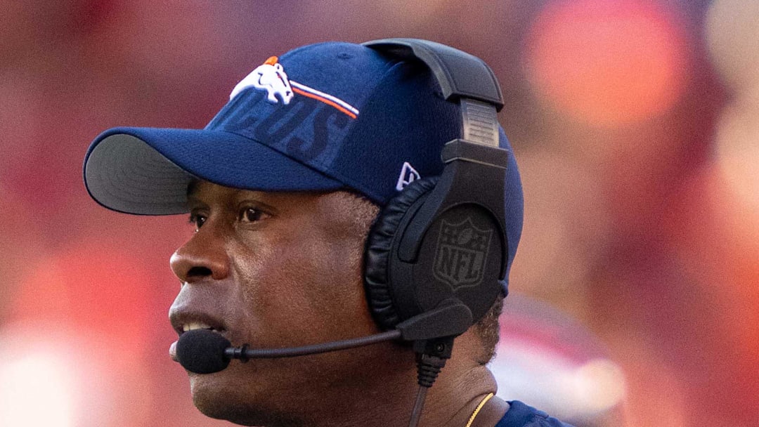 August 19, 2023; Santa Clara, California, USA; Denver Broncos defensive coordinator Vance Joseph during the second quarter against the San Francisco 49ers at Levi's Stadium. Mandatory Credit: Kyle Terada-Imagn Images