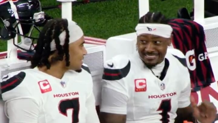 Houston Texans quarterback C.J. Stroud and receiver Stefon Diggs talk on the sideline. Houston Texans quarterback C.J. Stroud and receiver Stefon Diggs talk on the sideline.