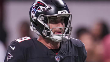 Aug 23, 2024; Atlanta, Georgia, USA; Atlanta Falcons quarterback Kirk Cousins (18) warms up on the field before the game against the Jacksonville Jaguars at Mercedes-Benz Stadium. Mandatory Credit: Dale Zanine-USA TODAY Sports