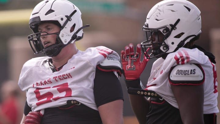 Texas Tech offensive lineman Holton Hendrix attends a football practice, Monday, Aug. 12, 2024, at the Sports Performance Center.