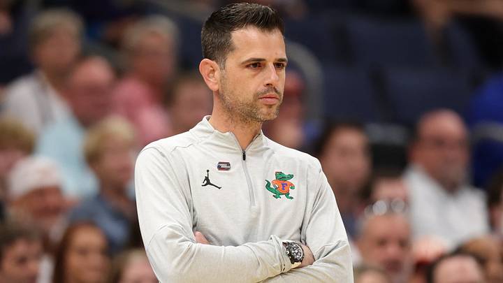 Mar 22, 2026; Tampa, FL, USA; Florida Gators head coach Todd Golden looks on against the Iowa Hawkeyes in the first half during a second round game of the men's 2026 NCAA Tournament at Benchmark International Arena. Mandatory Credit: Matt Pendleton-Imagn Images