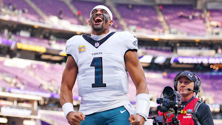 Philadelphia Eagles quarterback Jalen Hurts led his team to a 28-22 win over the Minnesota Vikings in Week 7, but should probably switch his phone to vibrate.
