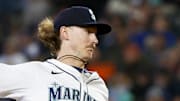 Seattle Mariners starting pitcher Bryce Miller throws during a game against the Minnesota Twins on May 31 at T-Mobile Park.
