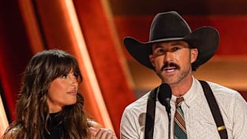 Ella Langley and Riley Green accept the Song of the Year Award