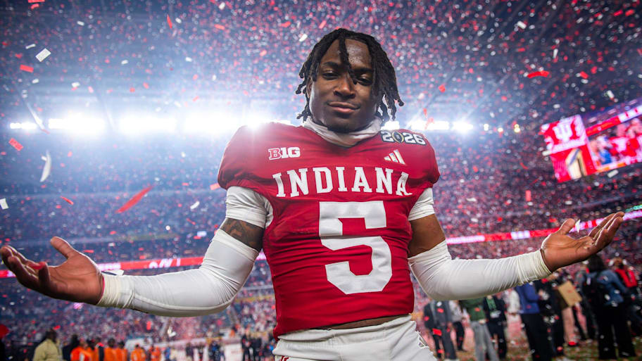 Indiana's D'Angelo Ponds (5) celebrates after the College Football Playoff National Championship game.