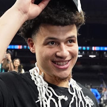 Apr 7, 2025; San Antonio, TX, USA; Florida Gators guard Walter Clayton Jr. (1) celebrates after winning the national championship game of the Final Four of the 2025 NCAA Tournament at the Alamodome. Mandatory Credit: Bob Donnan-Imagn Images