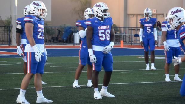 5-star junior James Carrington (No. 58) is one of several impact players on Bishop Gorman's impressive defensive line.