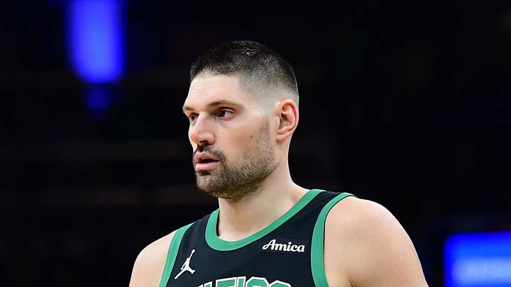 Boston Celtics center Nikola Vucevic (4) enters the game during the first half against the Miami Heat at TD Garden.