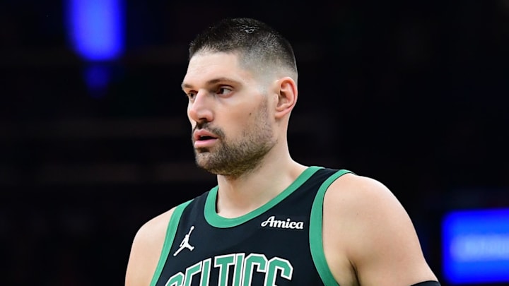 Feb 6, 2026; Boston, Massachusetts, USA;  Boston Celtics center Nikola Vucevic. Mandatory Credit: Bob DeChiara-Imagn Images