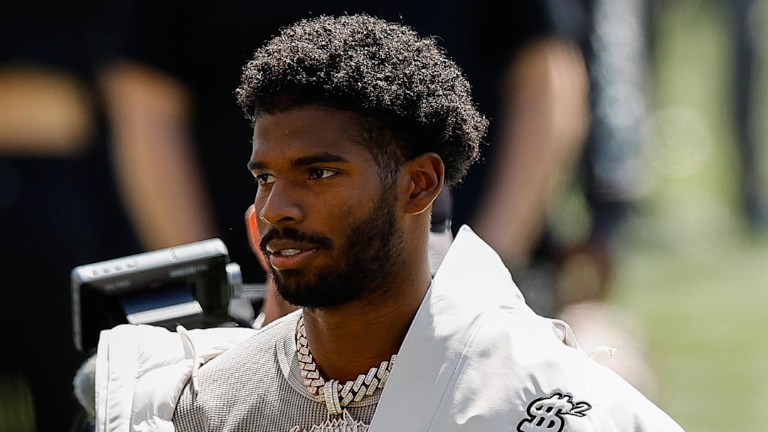 Apr 19, 2025; Boulder, CO, USA; Colorado Buffaloes former player Shedeur Sanders before the spring game at Folsom Field. Mandatory Credit: Isaiah J. Downing-Imagn Images