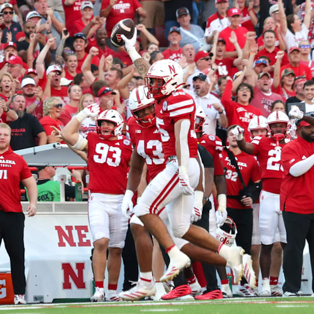 Mekhi Nelson celebrates after recovering the ball when Michigan State mishandles a kickoff in the 3rd quarter on October 4, 2025