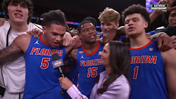 Florida's players celebrated after winning the 2025 men's basketball national championship.