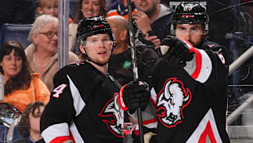 Buffalo Sabres players Bowen Byram and Alex Tuch