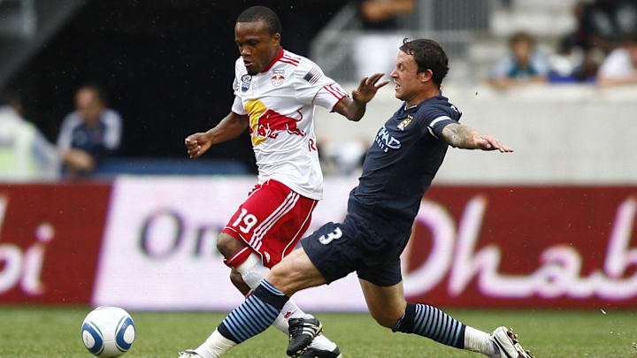 Manchester City defender Wayne Bridge faces the New York Red Bulls in New Jersey