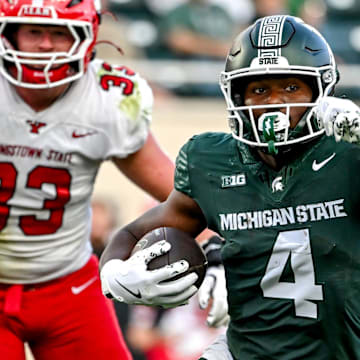 Michigan State's Elijah Tau-Tolliver runs for a touchdown against Youngstown State during the fourth quarter on Saturday, Sept. 13, 2025, at Spartan Stadium in East Lansing.