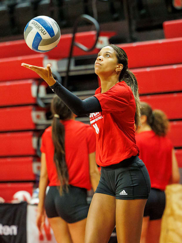 Nebraska volleyball outside hitter Skyler Pierce at practice ahead of the 2025 season.