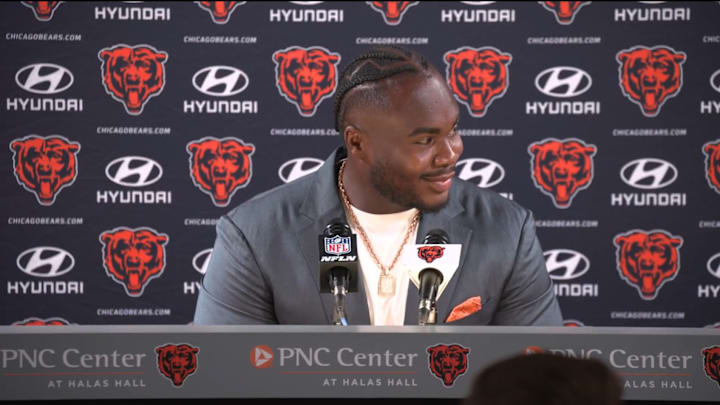 Grady Jarrett at his introductory press conference with the Chicago Bears.