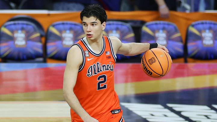 Apr 4, 2026; Indianapolis, IN, USA; Illinois Fighting Illini guard Andrej Stojakovic (2) warms up before a semifinal of the Final Four of the men's 2026 NCAA Tournament against the UConn Huskies at Lucas Oil Stadium. Mandatory Credit: Trevor Ruszkowski-Imagn Images