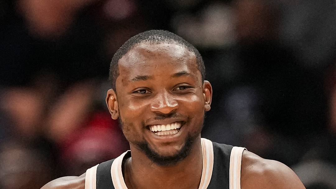 Feb 26, 2026; Atlanta, Georgia, USA; Atlanta Hawks forward Jonathan Kuminga (0) reacts after making a three point shot against the Washington Wizards during the first half at State Farm Arena. Mandatory Credit: Dale Zanine-Imagn Images