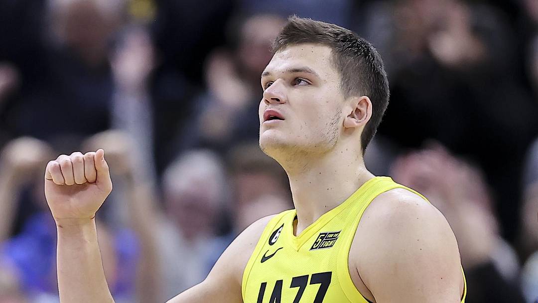 Jan 13, 2023; Salt Lake City, Utah, USA; Utah Jazz center Walker Kessler (24) reacts to a play against the Orlando Magic in the last minute of the game at Vivint Arena. Mandatory Credit: Rob Gray-Imagn Images