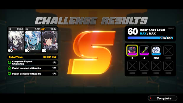 Zenless Zone Zero screenshot showing the results of a challenge.