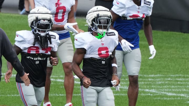 Florham Park, NJ -- August 21, 2024 -- Wide receiver Malik Nabers during practice. The New York Giants came to the Atlantic Health Jets Training Center in Florham Park, New Jersey, to take part in a joint practice with the New York Jets.