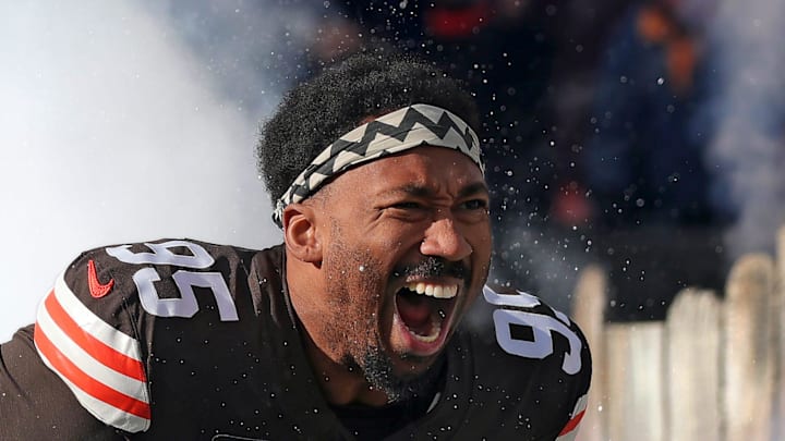 Cleveland Browns defensive end Myles Garrett takes the field