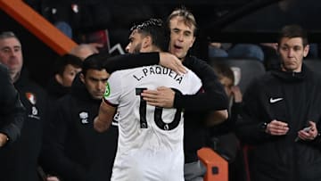 Lucas Paqueta celebrated his goal with under-pressure West Ham boss Julen Lopetegui