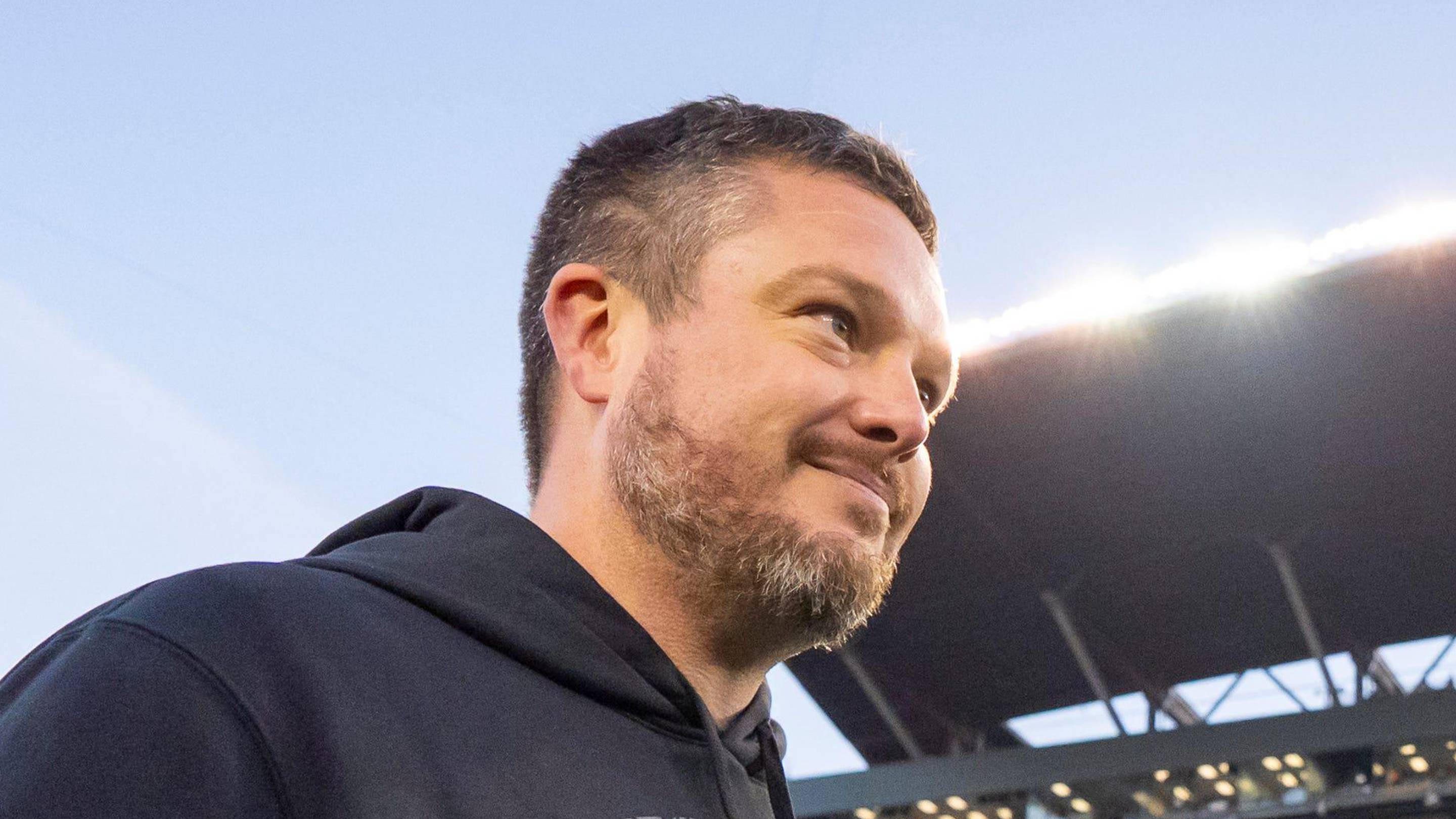 Oregon head coach Dan Lanning walks off after his win as the Oregon Ducks host the USC Trojans on Nov. 22, 2025, at Autzen Stadium in Eugene, Oregon.
