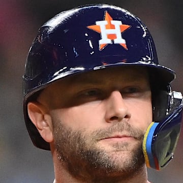 Houston Astros first base Christian Walker (8) looks on after striking out in the first inning against the Arizona Diamondbacks at Chase Field on July 23. 