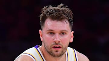 Los Angeles Lakers guard Luka Doncic moves the ball against the New Orleans Pelicans