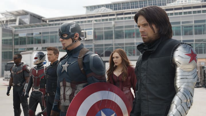 Marvel's Captain America: Civil War..L to R: Falcon/Sam Wilson (Anthony Mackie), Ant-Man/Scott Lang (Paul Rudd), Hawkeye/Clint Barton (Jeremy Renner), Captain America/Steve Rogers (Chris Evans), Scarlet Witch/Wanda Maximoff (Elizabeth Olsen) and Winter Soldier/Bucky Barnes (Sebastian Stan)..Photo Credit: Film Frame..© Marvel 2016