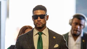 Jan 2, 2025; New Orleans, LA, USA;  Notre Dame Fighting Irish head coach Marcus Freeman arrives at the Superdome before the game against the Georgia Bulldogs at Caesars Superdome. 