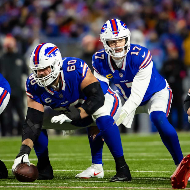 Mitch Morse snaps to Josh Allen