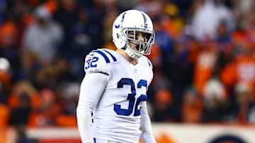 Jan 11, 2015; Denver, CO, USA; Indianapolis Colts safety Colt Anderson (32) against the Denver Broncos in the 2014 AFC Divisional playoff football game at Sports Authority Field at Mile High. The Colts defeated the Broncos 24-13. Mandatory Credit: Mark J. Rebilas-Imagn Images
