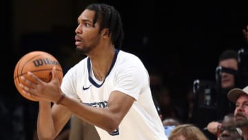 Jan 15, 2024; Memphis, Tennessee, USA; Memphis Grizzlies forward Ziaire Williams (8) shoots during the second half against the Golden State Warriors at FedExForum. Mandatory Credit: Petre Thomas-USA TODAY Sports