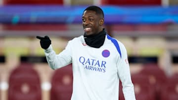 Ousmane Dembélé, hier à Louis II lors de la séance du PSG avant Monaco Ousmane Dembélé, hier à Louis II lors de la séance du PSG avant Monaco