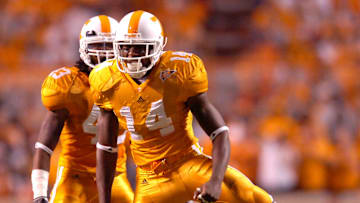 Tennessee cornerback Eric Berry (14) celebrates after stopping the Auburn offense with linebacker Savion Frazier (43) on Saturday, October 3rd, 2009 at Neyland Stadium.

Utauburn06 Asb 12171