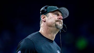 Detroit Lions head coach Dan Campbell looks up at the scoreboard after a play against the Minnesota Vikings at Ford Field in Detroit on Sunday, Jan. 7, 2024