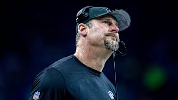 Detroit Lions head coach Dan Campbell looks up at the scoreboard after a play against the Minnesota Vikings at Ford Field in Detroit on Sunday, Jan. 7, 2024
