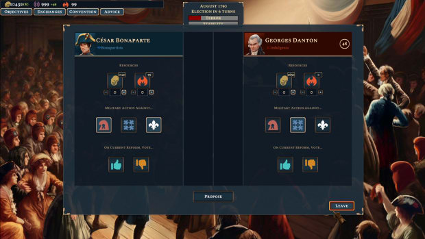 Bonaparte - A Mechanized Revolution screenshot showing a trade screen for two characters.