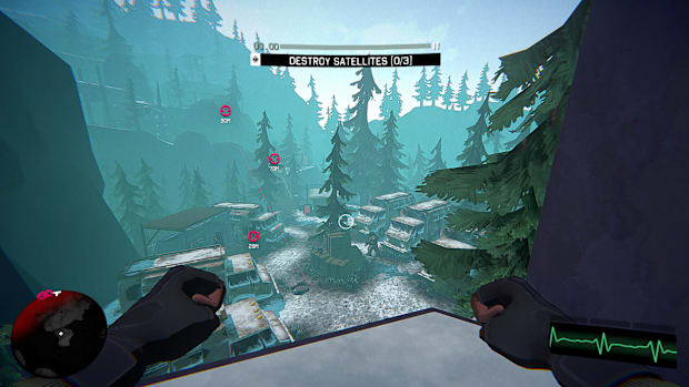 I Am Your Beast screenshot. Overlooking a snowy valley with targets on the screen.