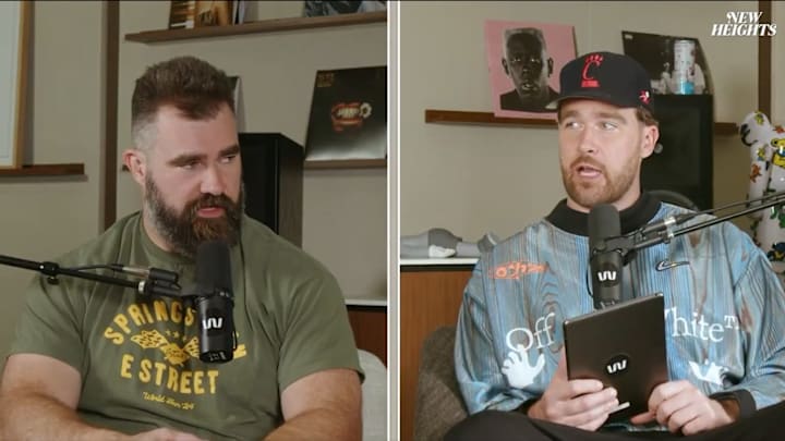 Jason Kelce and Travis Kelce on "New Heights." Jason Kelce and Travis Kelce on "New Heights."