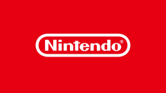 Nintendo logo in white on red background.
