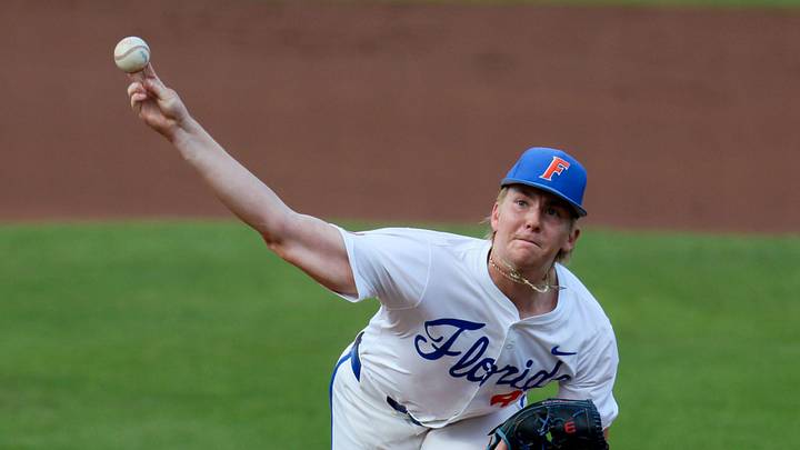 Florida pitcher Aidan King (47) pitches during an NCAA baseball game at Condron Family Ballpark at Alfred A. McKethan Field in Gainesville, FL on Friday, April 24, 2026. [Alan Youngblood/Gainesville Sun]