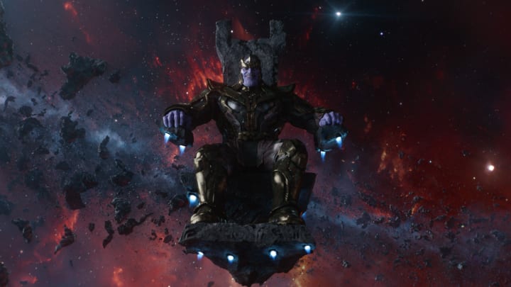 Thanos sits on his thrown in the MCU