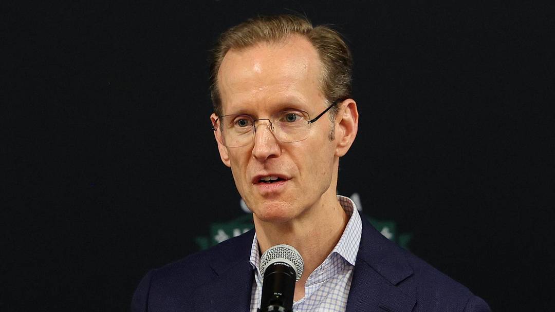 Apr 11, 2023; Orlando, Florida, USA;  Orlando Magic president of basketball operations Jeff Weltman speaks during a press conference for the new Orlando Magic G-League stadium at Osceola Heritage Park. Mandatory Credit: Nathan Ray Seebeck-Imagn Images